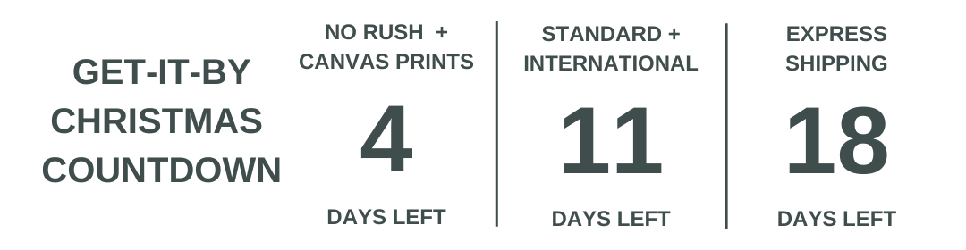 NO RUSH STANDARD EXPRESS GET-IT-BY CANVAS PRINTS INTERNATIONAL SHIPPING comoows 4 11 18 DAYS LEFT DAYS LEFT DAYS LEFT 